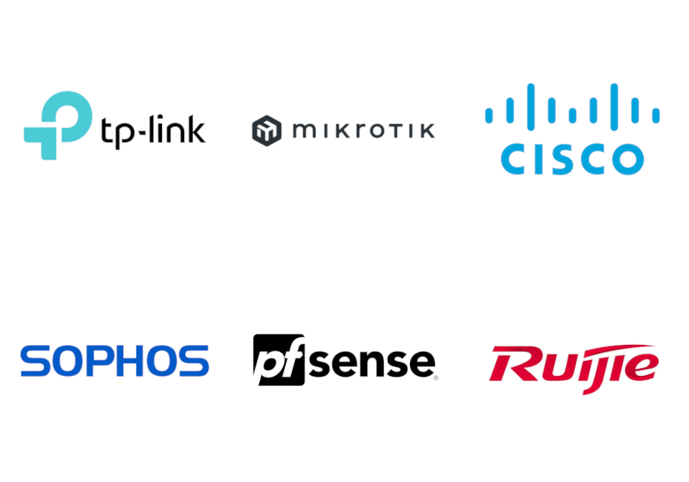 Marcas de seguridad de red: TP-Link, Mikrotik, Cisco, Sophos, pfSense, Ruijie
